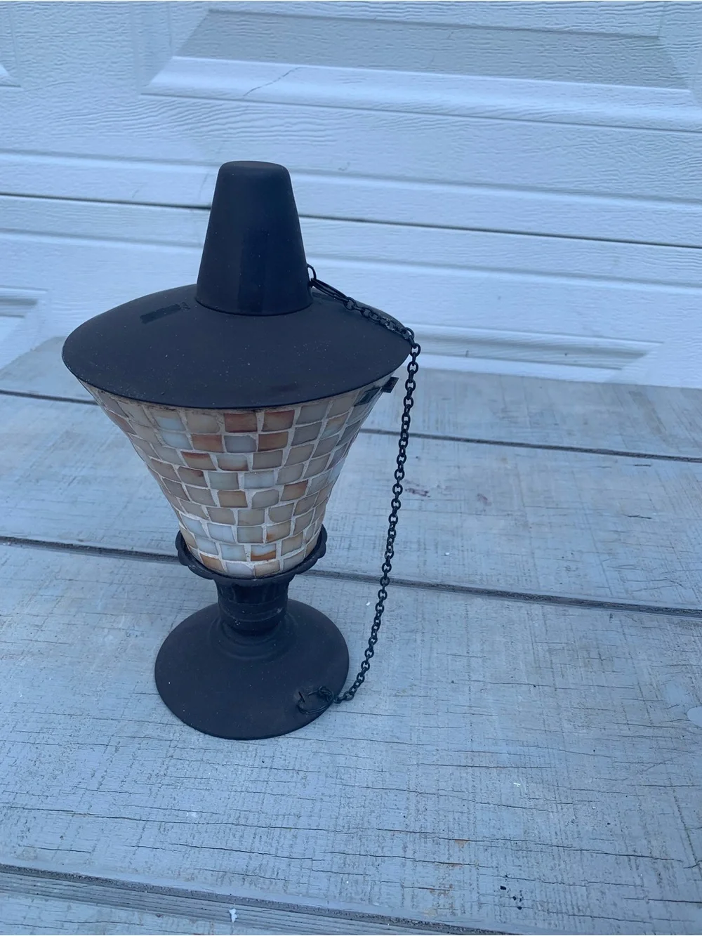 Outdoor Mosaic  Glass Tabletop Tiki Torch Lamp Citronella Oil Tabletop Torch